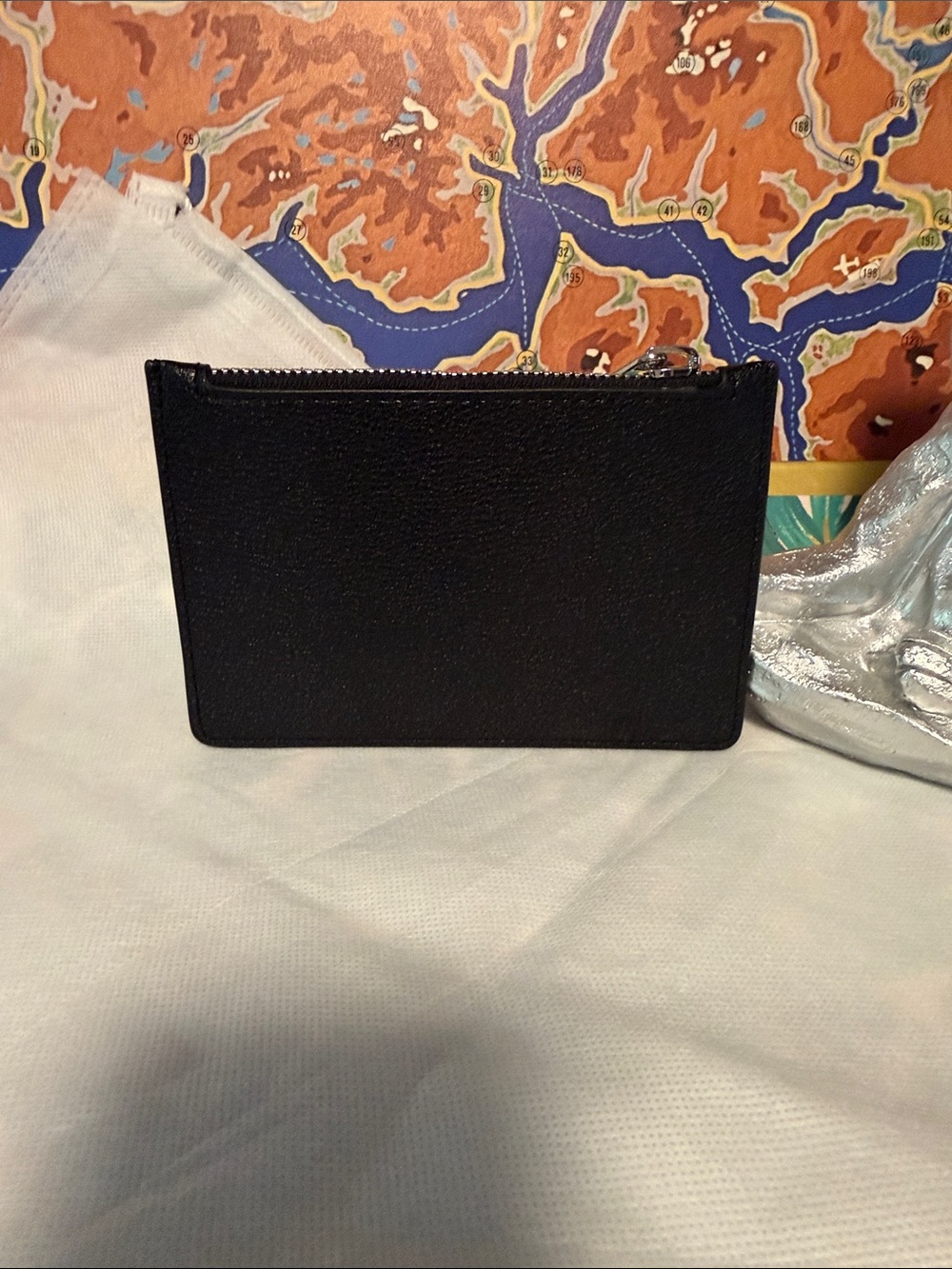 Tom Ford Black Leather Zip Card Pouch with Silver Hardware - Picture 5 of 6